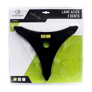lame acier 3 dents professionnelle pour débroussailleuse, dimensions coupe: 300mm, alésage: 25,4mm, ep: 3,0mm. (sous coque).