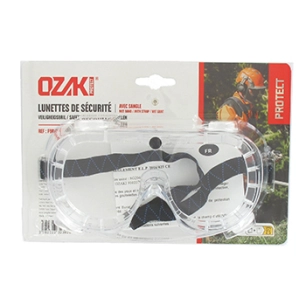 blister lunettes de protection ozaki avec sangle et aérateurs anti-poussière. agréation en166.