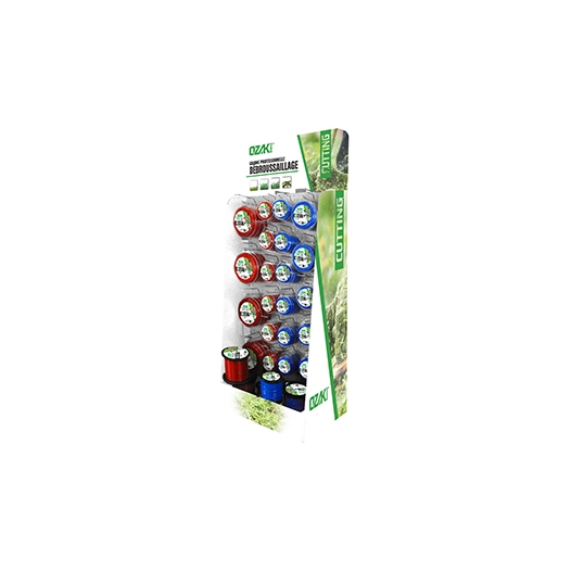 présentoir avec assortiment de fil ozaki en rond et carré.