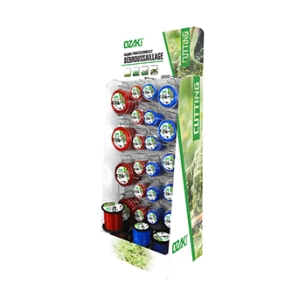 présentoir avec assortiment de fil ozaki en rond et carré.