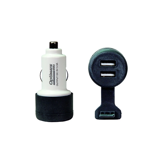 accessoire tecmate. chargeur usb à double sortie 3300 ma, avec fiche auto.