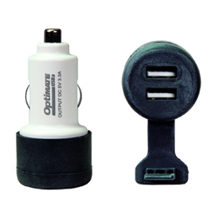 accessoire tecmate. chargeur usb à double sortie 3300 ma, avec fiche auto.