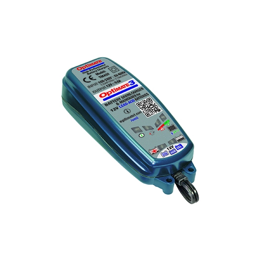 chargeur de batterie optimate 3, de 2 à 50 ah avec fonction désulfatation. optimise puissance et longévité de la batterie, cycle
