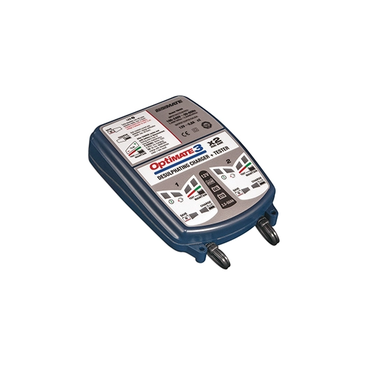 chargeur de batterie optimate 3x2, 3 en 1 boitier : idéal pour tester / charger 2 batteries en même temps, de 2 à 50 ah.