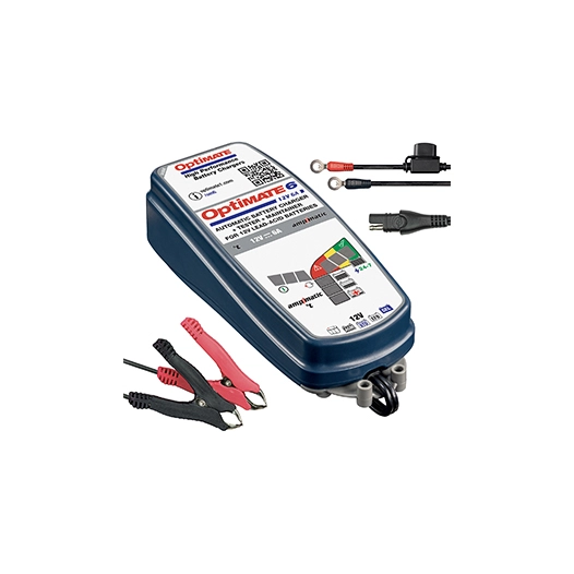 chargeur optimate 6 silver pour batteries standard acide, agm et gel 12v de 3 à 144ah. ampérage 6a