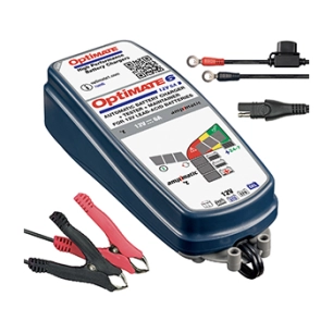 chargeur optimate 6 silver pour batteries standard acide, agm et gel 12v de 3 à 144ah. ampérage 6a