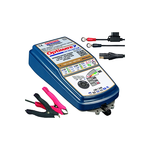 chargeur de batterie optimate 7, 10a 12v / 5a 24v pour batteries de démarrage et à cycle prolongé haute performance.