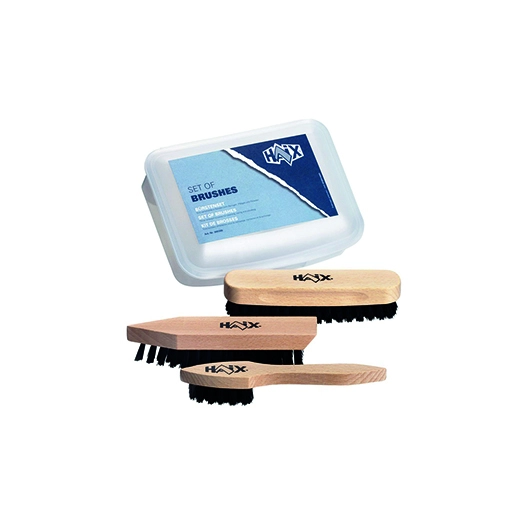 set de 3 brosses dans une boîte pratique.· décrottoir· brosse palot· brosse à lustrer