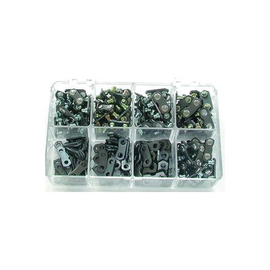 coffret de maillons attaches pour chaînes de tronçonneuse (modèles 3/8 lp, 3/8 et .325). composé d'un assortiment de 250 pièces