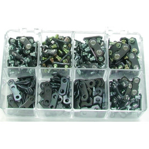 coffret de maillons attaches pour chaînes de tronçonneuse (modèles 3/8 lp, 3/8 et .325). composé d'un assortiment de 250 pièces