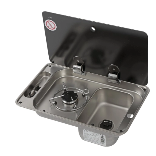 combiné réchaud 1 feu + évier rectangle avec couvercle - can