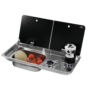 combiné réchaud 2 feux + évier rectangle avec couvercle - can