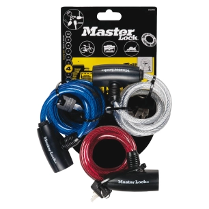 set 3 câbles antivols à clé - masterlock