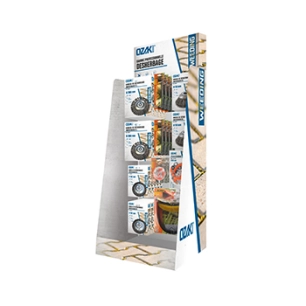 présentoir tête/brosses désherbage composé de 18 têtes, lunettes de sécurité et anti-bruits.