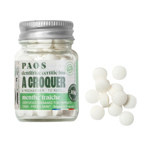 dentifrice à croquer bio - menthe fraîche - flacon de 100 pastilles - paos
