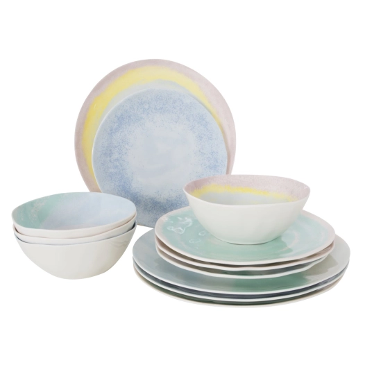 pack de vaisselle en mélamine pastel barfleur - 12 pièces - bo-camp