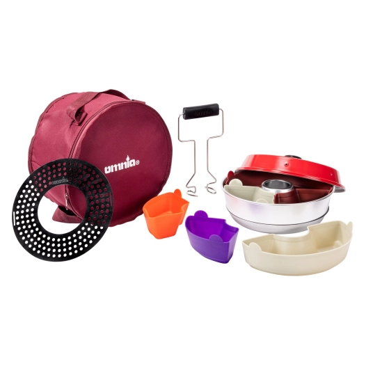 pack 2 : four + plaque de cuisson + sac + lot de 6 moules en silicone + poignée de levage - omnia