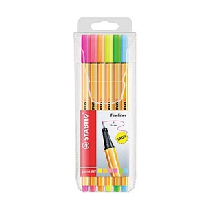 stabilo point 88 marqueur fibre fluorescente couleurs assorties, blister 6 unités