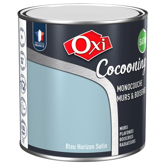 Peinture OXI murs et boiseries COCOONING satin bleu horizon 0,5L - OXI