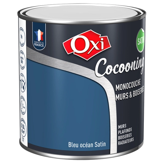 Peinture OXI murs et boiseries COCOONING satin bleu ocean 0,5L - OXI