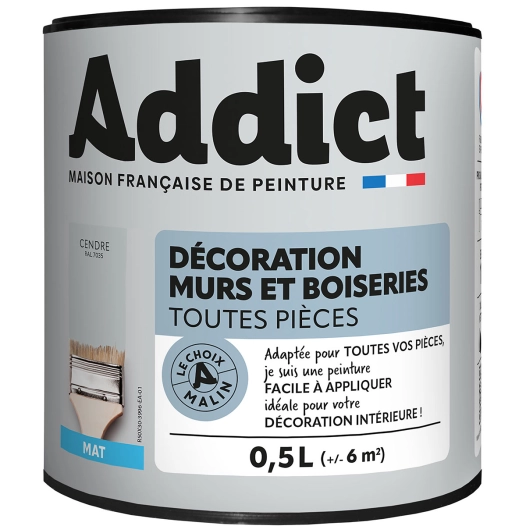 Peinture ADDICT Déco.M&Bois mat cendre 0,5L - ADDICT