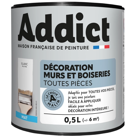 Peinture Décoration Murs et Boiseries Mat 0.5L - Noir - ADDICT