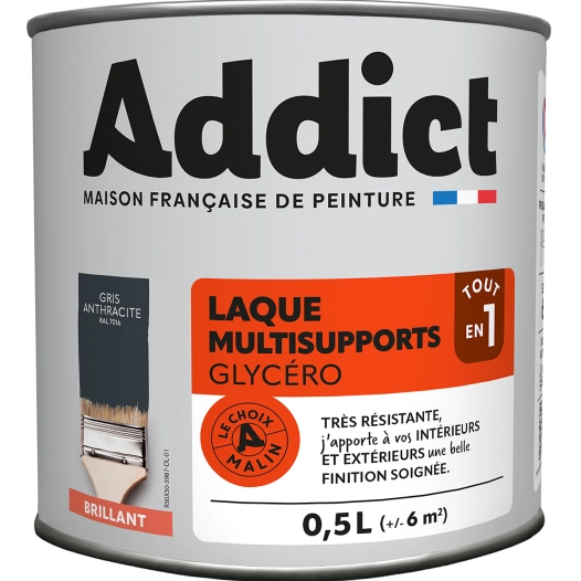 Laque ADDICT multi-supports brillante gris anthracite RAL 7016 0,5L - ADDICT
