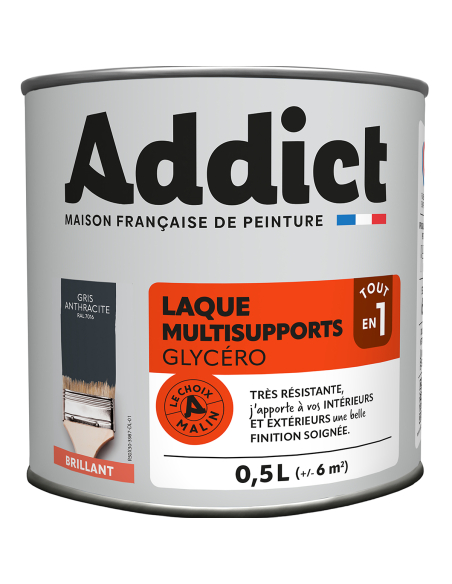 Laque ADDICT multi-supports brillante gris anthracite RAL 7016 0,5L - ADDICT