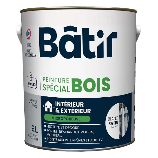 Peinture spécial bois satin BATIR blanc ral 9016 2L - BATIR