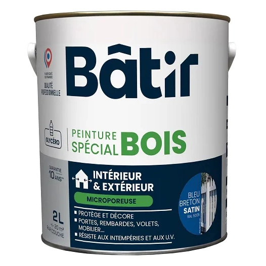 Peinture spécial bois satin BATIR bleu breton ral 5005 2L - BATIR