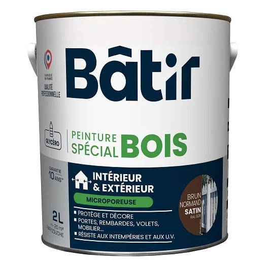Peinture spécial bois satin BATIR brun normand ral 8011 2L - BATIR