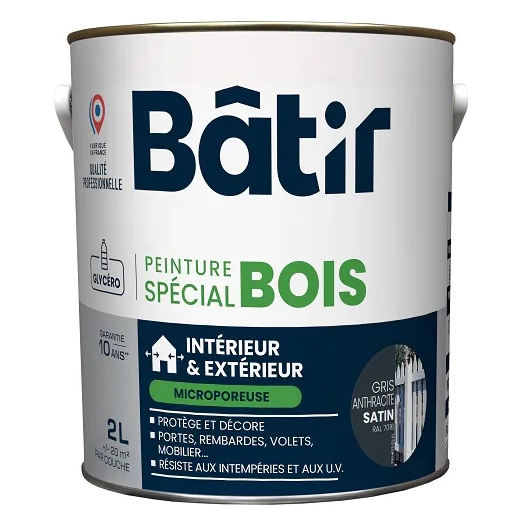 Peinture spécial bois satin BATIR gris anthracite ral 7016 2L - BATIR