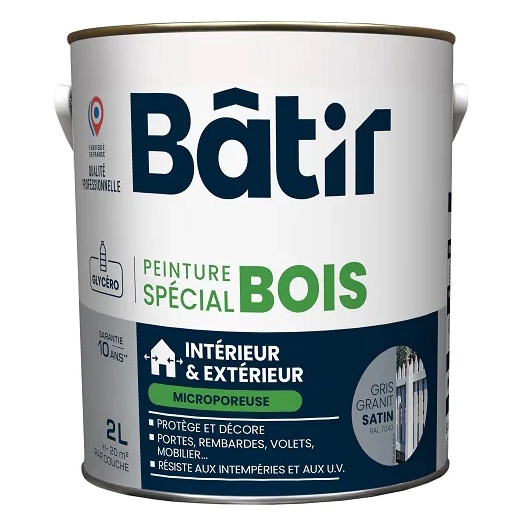 Peinture spécial bois satin BATIR gris granit ral 7040 2L - BATIR