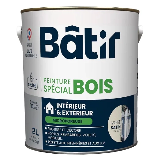 Peinture spécial bois satin BATIR ivoire ral 9001 2L - BATIR