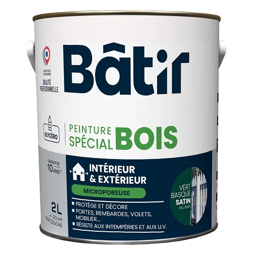 Peinture spécial bois satin BATIR vert basque ral 6005 2L - BATIR