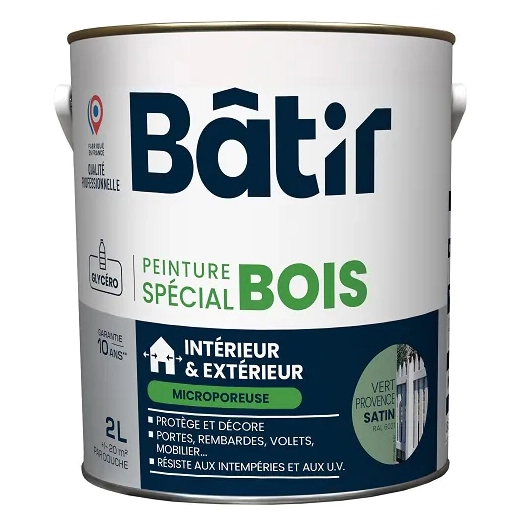 Peinture spécial bois satin BATIR vert provence ral 6021 2L - BATIR