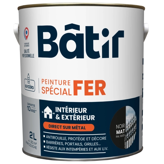Peinture anti-rouille fer mat BATIR glycéro noir 2L - BATIR