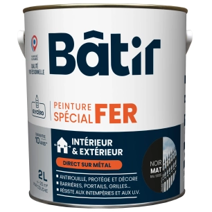 Peinture anti-rouille fer mat BATIR glycéro noir 2L - BATIR