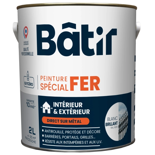 Peinture spécial fer brillant BATIR blanc ral 9016 2L - BATIR