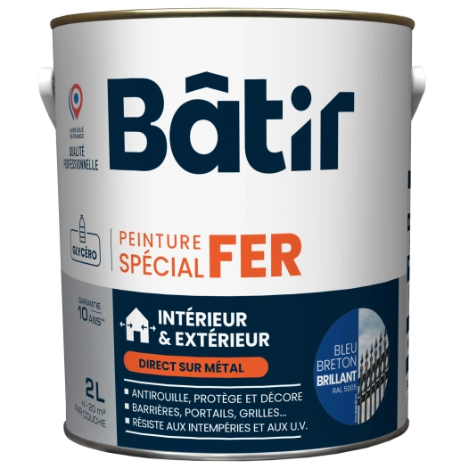 Peinture spécial fer brillant BATIR bleu breton ral 5005 2L - BATIR