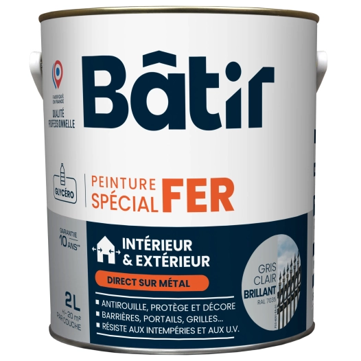 Peinture spécial fer brillant BATIR gris clair ral 7035 2L - BATIR
