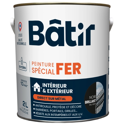 Peinture spécial fer brillant BATIR noir ral 9005 2L - BATIR