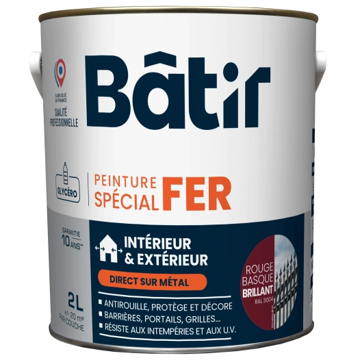 Peinture spécial fer brillant BATIR rouge basque ral 3004 2L - BATIR