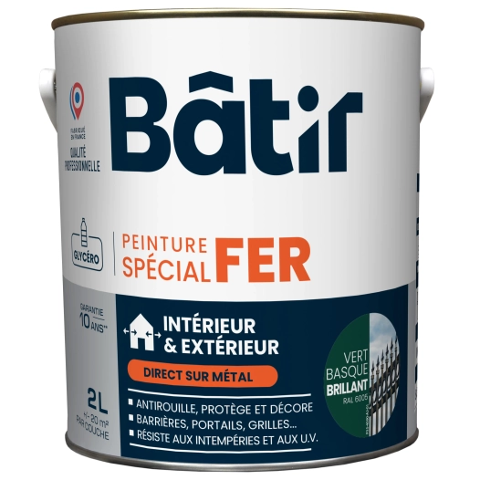 Peinture spécial fer brillant BATIR vert basque ral 6005 2L - BATIR