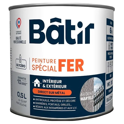 Peinture spécial fer martelé BATIR argent m10 0,5L - BATIR