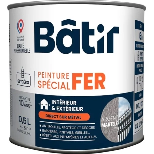 Peinture spécial fer martelé BATIR argent m10 0,5L - BATIR