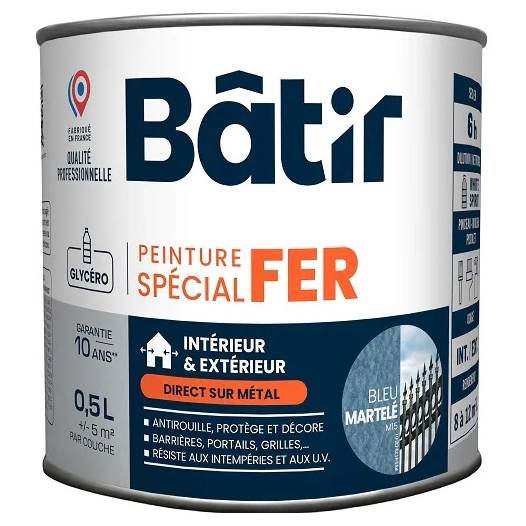Peinture spécial fer martelé BATIR bleu m15 0,5L - BATIR