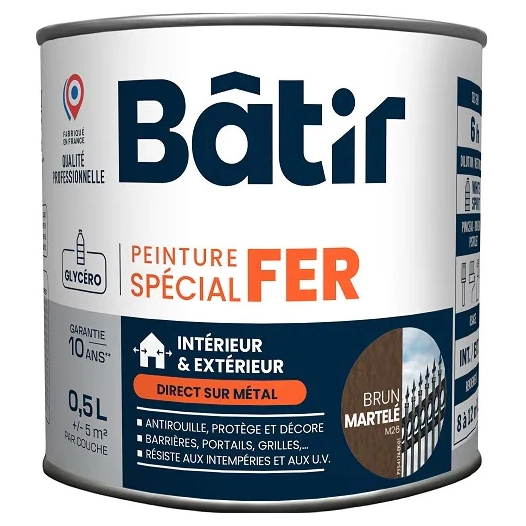 Peinture spécial fer martelé BATIR brun m26 0,5L - BATIR