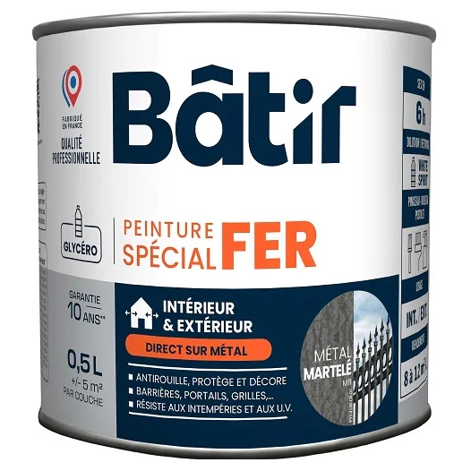 Peinture spécial fer martelé BATIR métal m11 0,5L - BATIR
