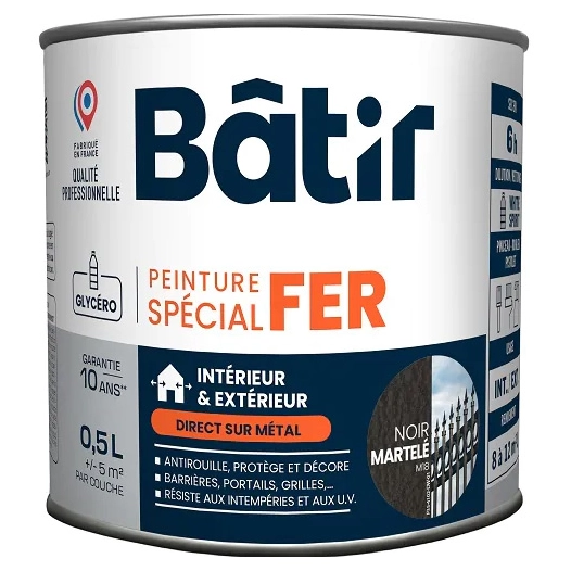 Peinture spécial fer martelé BATIR noir m18 0,5L - BATIR